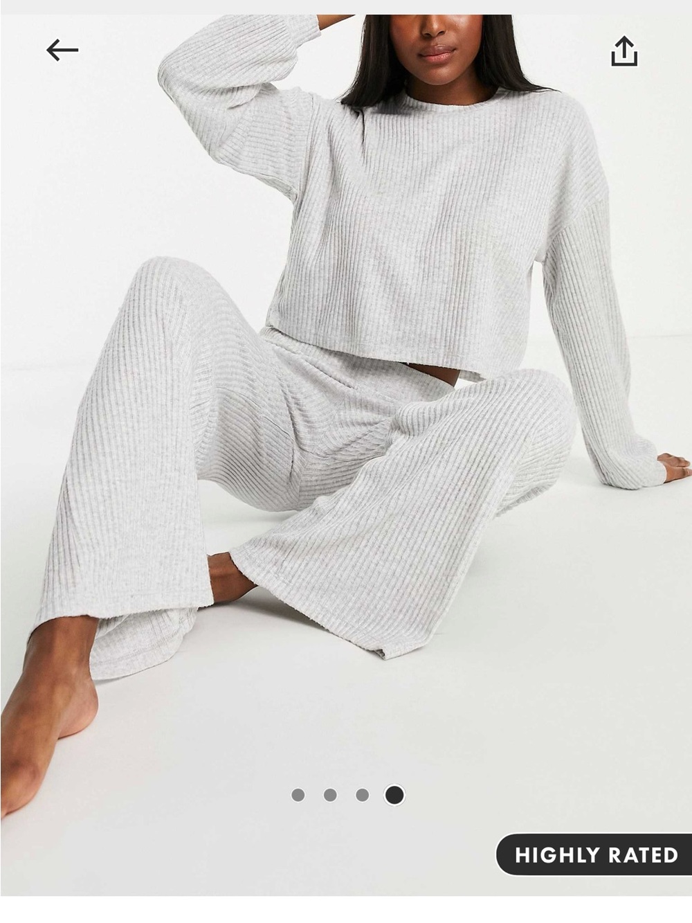 Women’s Gray Long Sleeve Ribbed Crew Neck Comfy Sleep Casual Shirt Top Sweater